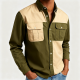 Olive & Beige Color-Block Utility Shirt