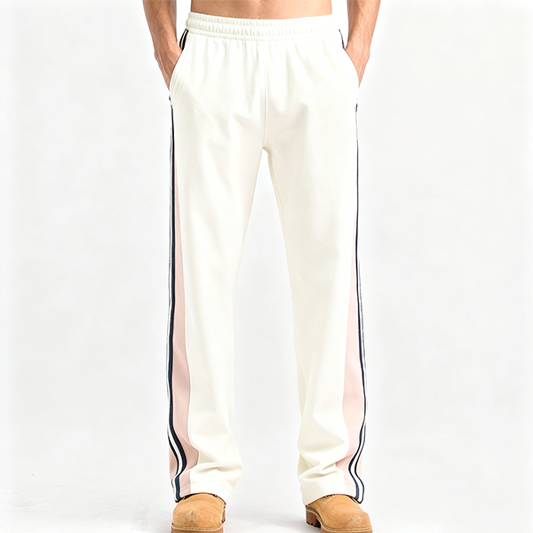 Cream Track Pants with Pink & Navy Stripes