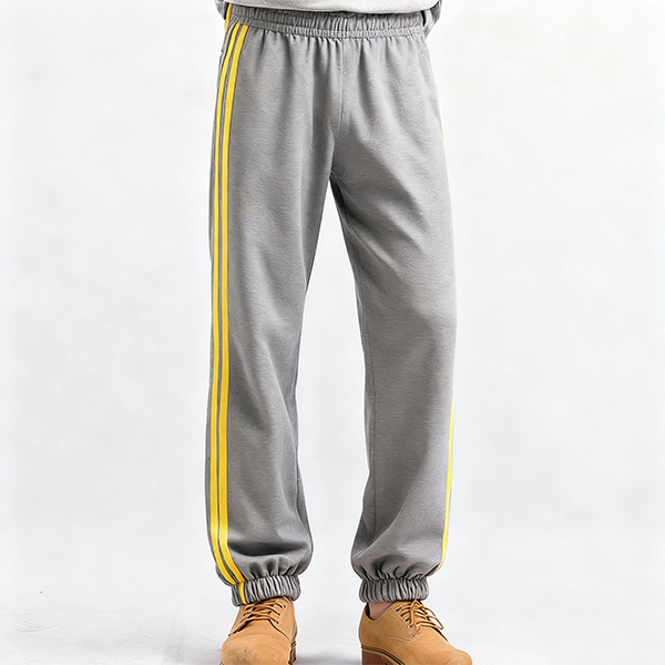 Gray Sweatpants with Yellow Side Stripes