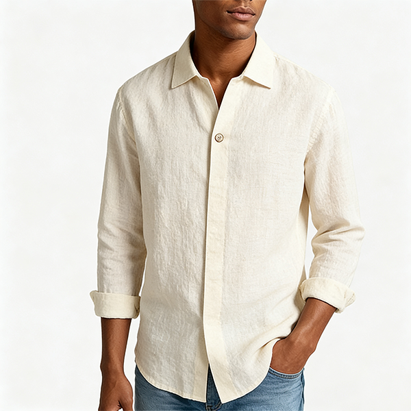 Cream Linen-Blend Long-Sleeve Shirt