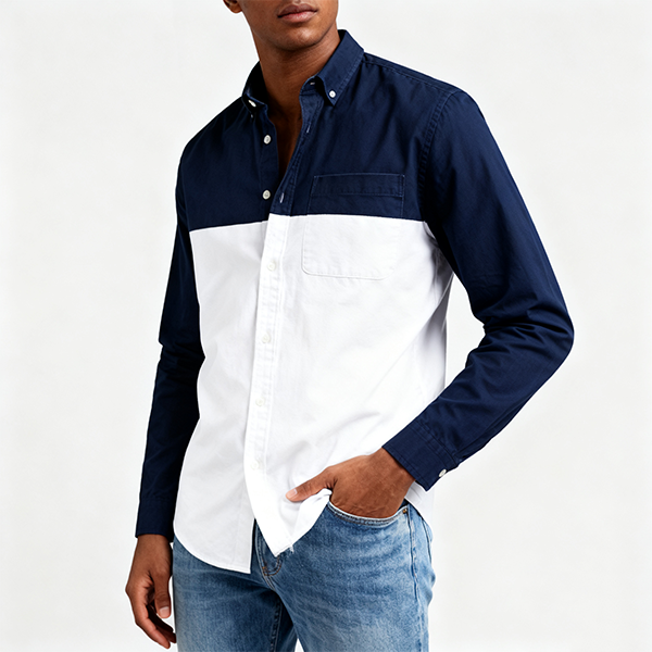 Navy & White Color-Block Long-Sleeve Shirt