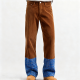 Brown Corduroy Pants with Blue Plaid Cuff Accents